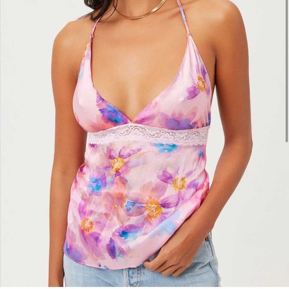 Frankie’s Bikinis - Miriam Silk Tank Halter - M - Watercolor Floral